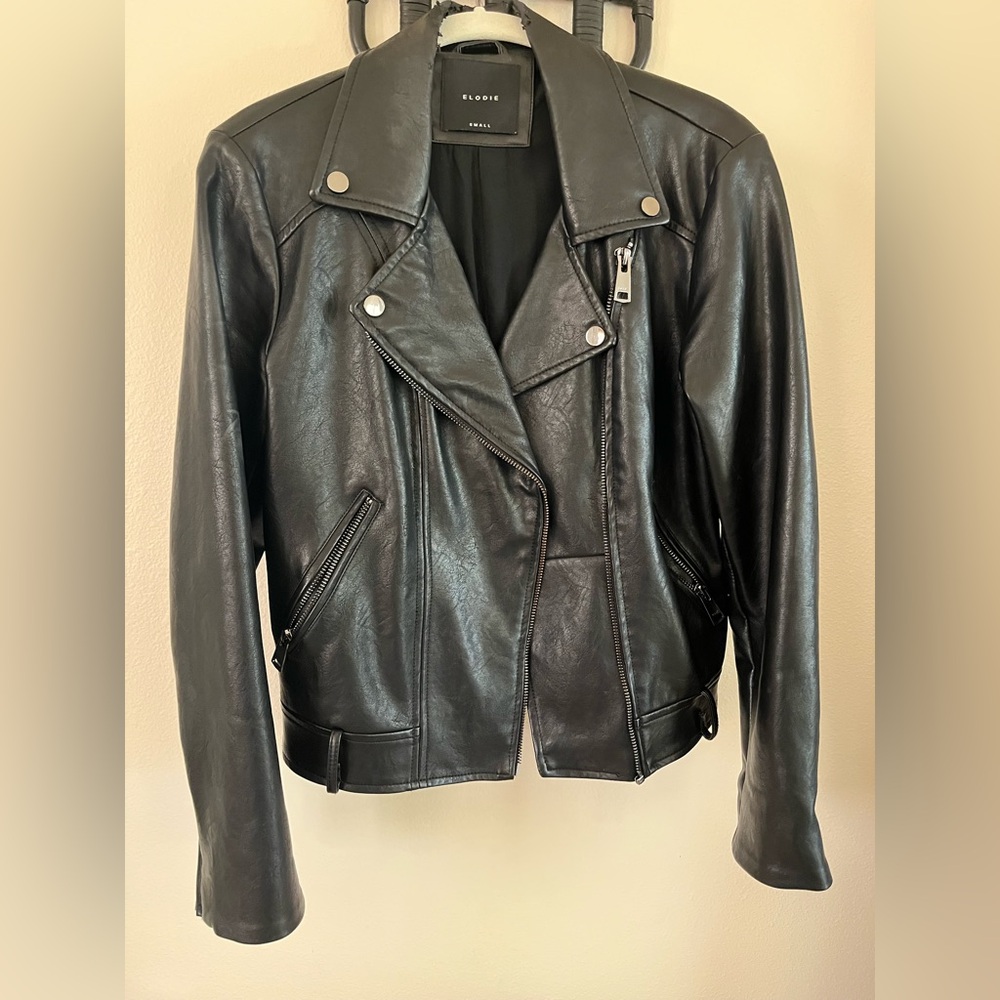 Elodie Black Faux Leather Moto Jacket Sz: S